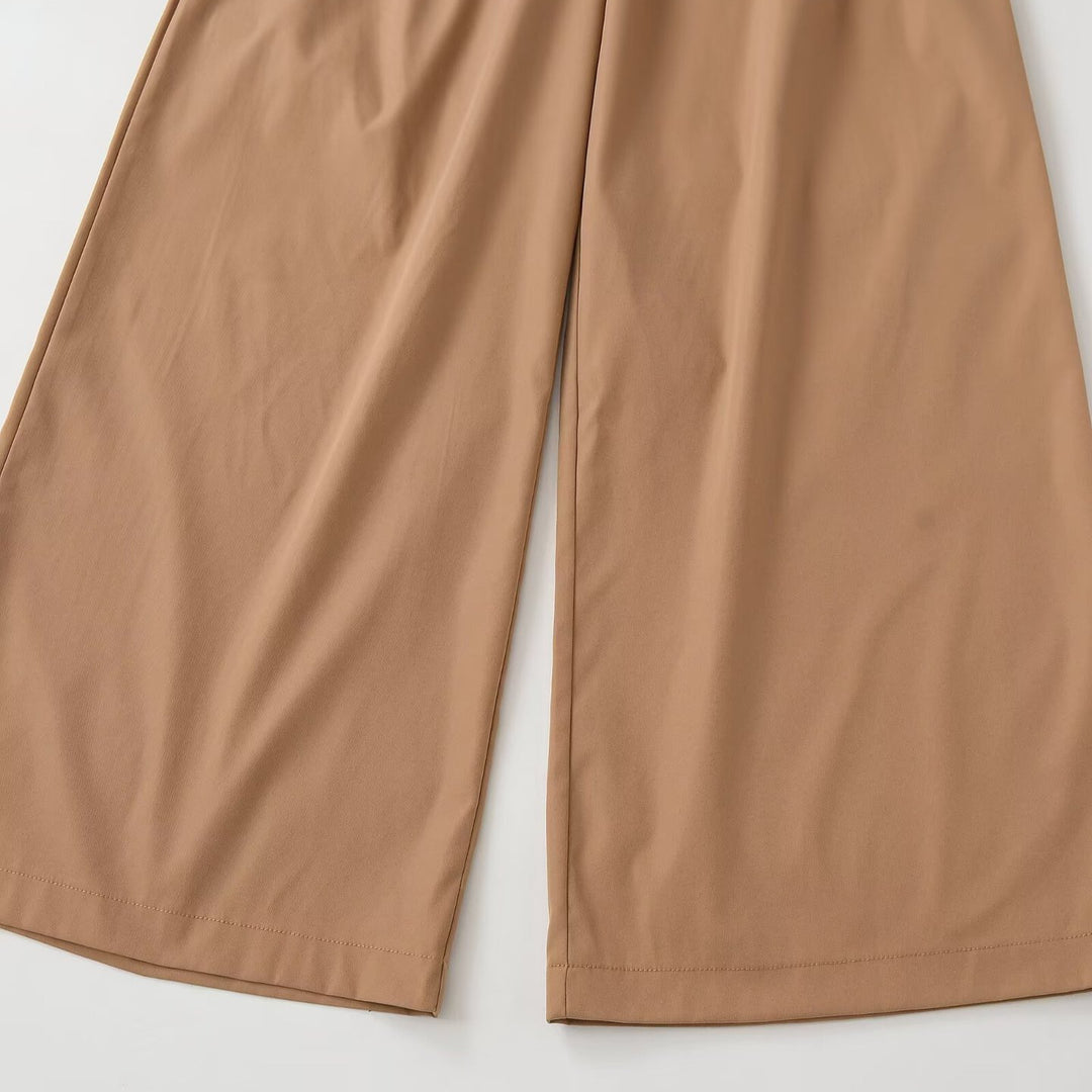 Damen Culotte-inspirierte High-Waist Palazzo-Hose mit Bügelfalte und Taillengürtel Drune