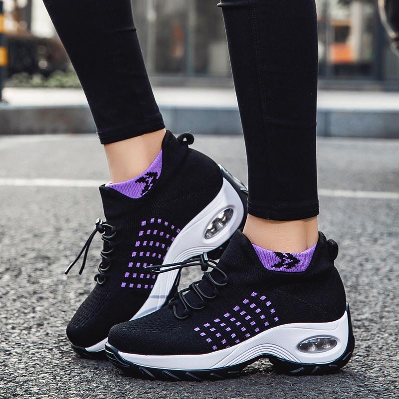 Damen nan leichte atmungsaktive Strick-Sneaker mit Luftkissen und hohem Sockenkragen Drune