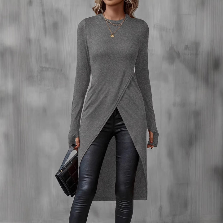 Damen Langes asymmetrisches Wickel-Tunika-Top mit Frontschlitz Drune