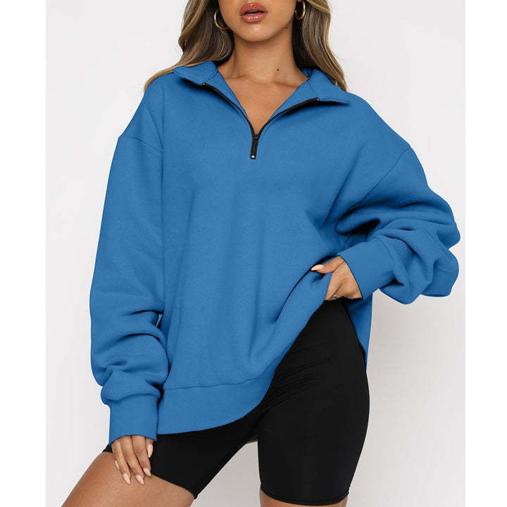 Damen nan oversized Sweatshirt mit halbem Reißverschluss, weichem Fleece-Innenfutter und Kängurutasche Drune