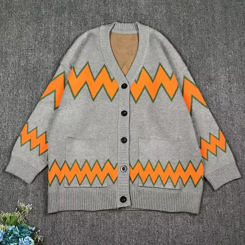 Damen modische Strickjacke mit kreativem Muster und praktischen Taschen Drune