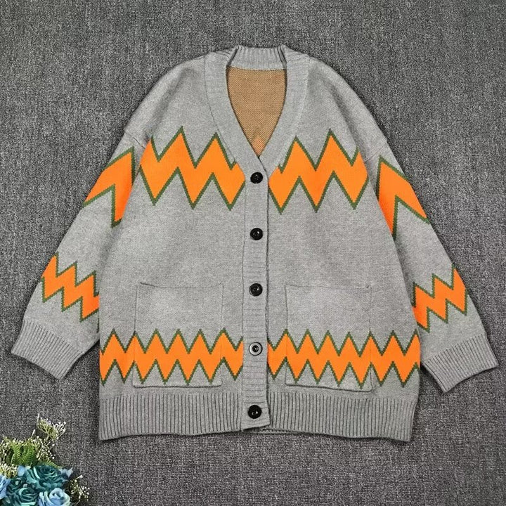 Damen modische Strickjacke mit kreativem Muster und praktischen Taschen Drune