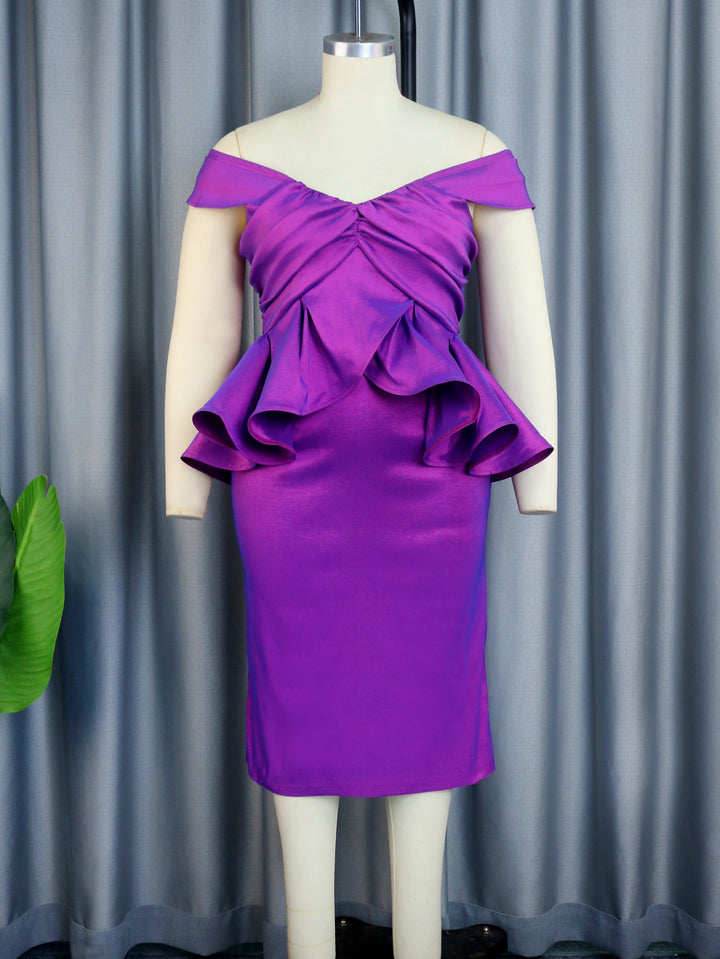 Damen Elegantes Abendkleid mit schulterfreiem Design und voluminösen Rüschen Drune