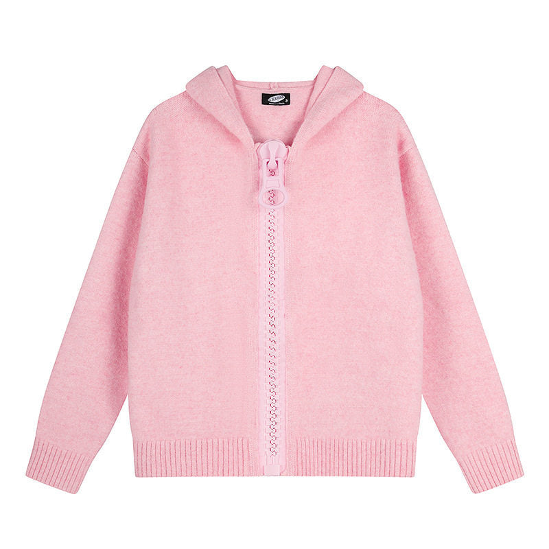 Damen Kapuzen-Strickjacke mit übergroßem Reißverschluss und softem Mohair-Mix Drune