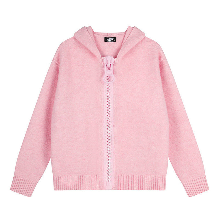 Damen Kapuzen-Strickjacke mit übergroßem Reißverschluss und softem Mohair-Mix Drune
