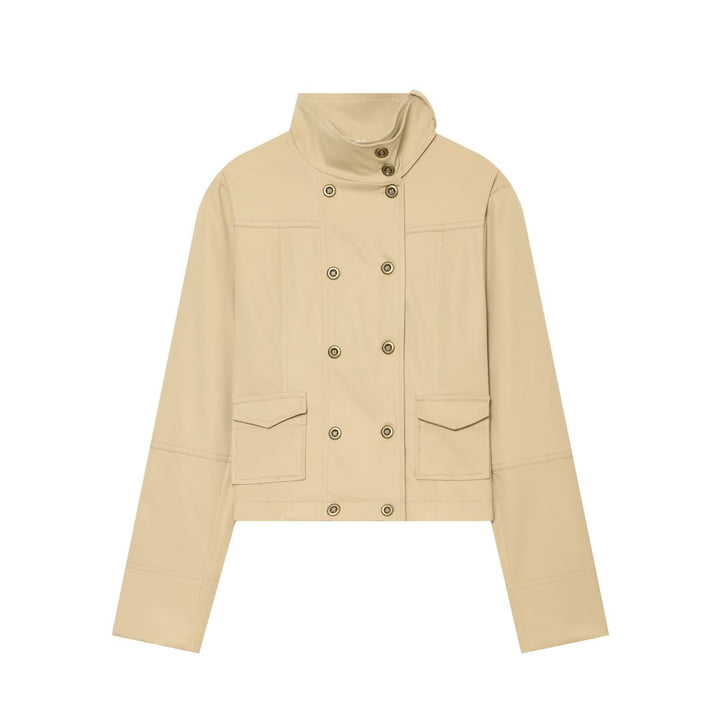 Damen Kurzblouson im Utility‑Stil mit hohem Stehkragen und doppelreihiger Knopfleiste Drune