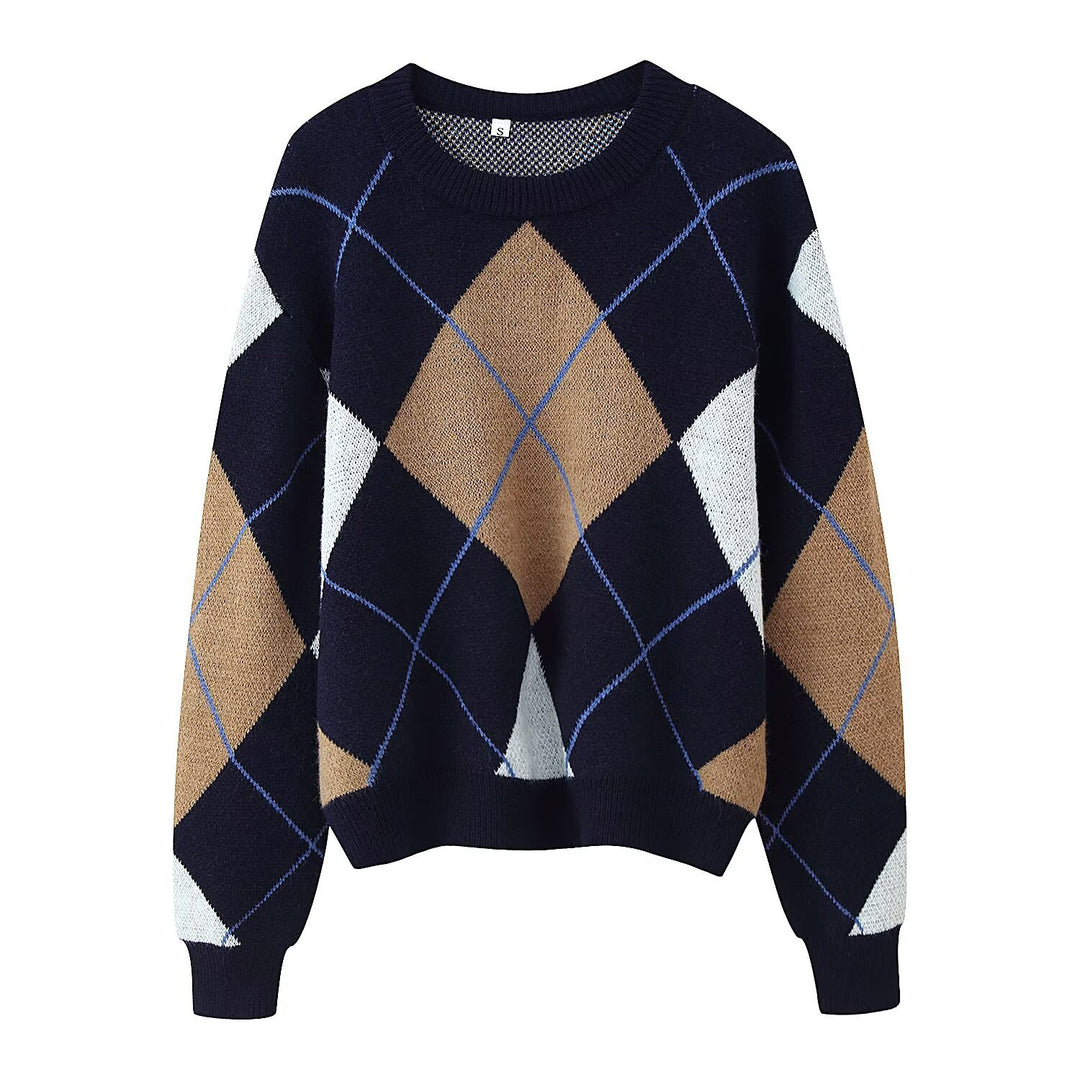 Damen modischer Pullover mit elegantem Rautenmuster Drune