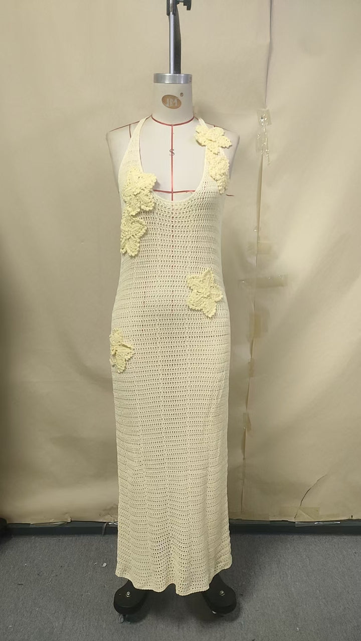 Damen häkel Maxi-Kleid mit floralem Design Drune