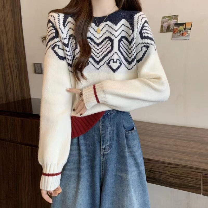 Damen gemütlicher Strickpullover mit grafischem Muster Drune