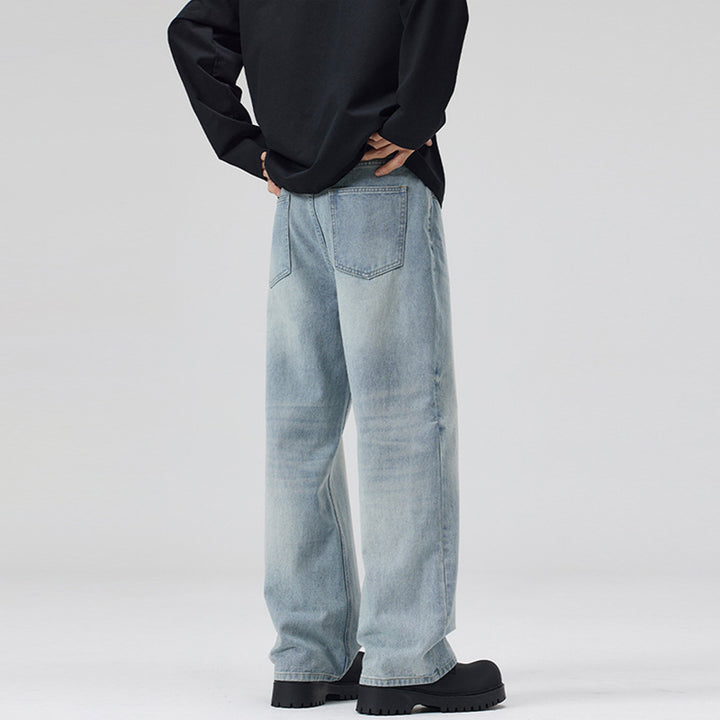 Herren Weite Stonewashed Denim-Jeans mit geradem Ultraweitem Bein Drune