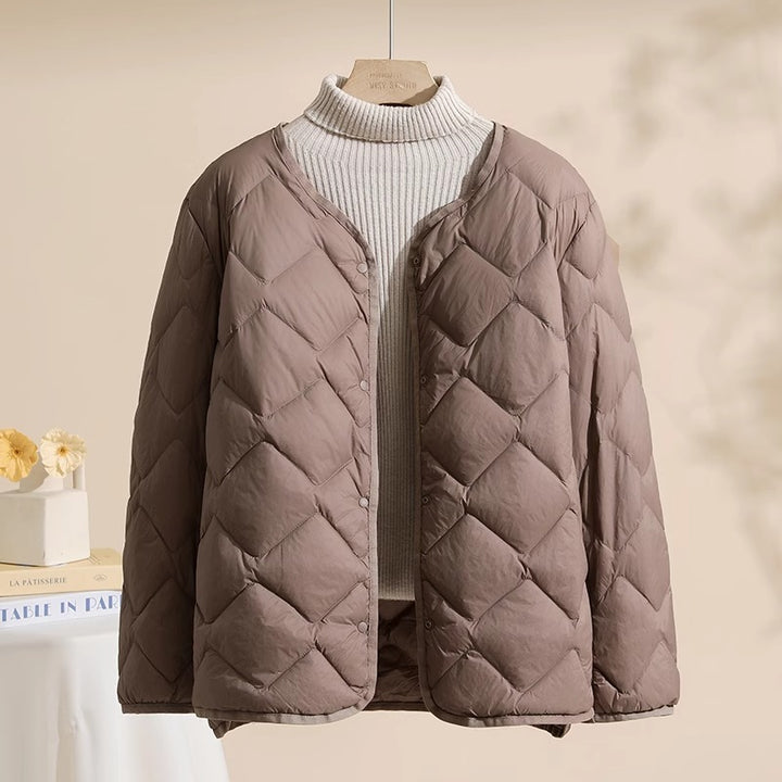Damen Gesteppte Kurzjacke mit Diamantsteppung, Rundhalsausschnitt und Druckknöpfen Drune