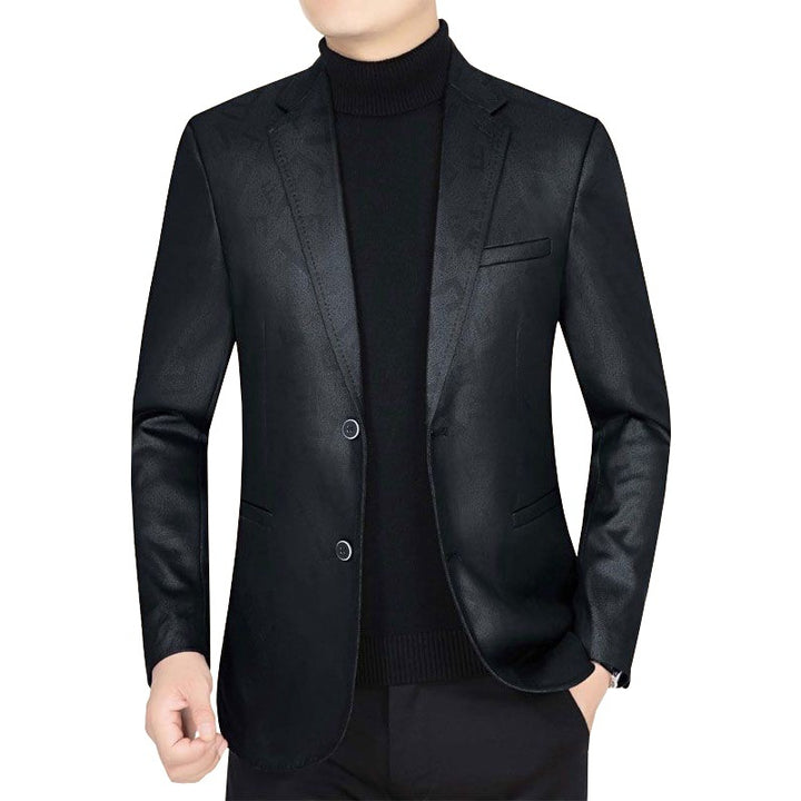 Herren Slim-Fit Sakko in Lederoptik mit fallendem Revers Drune