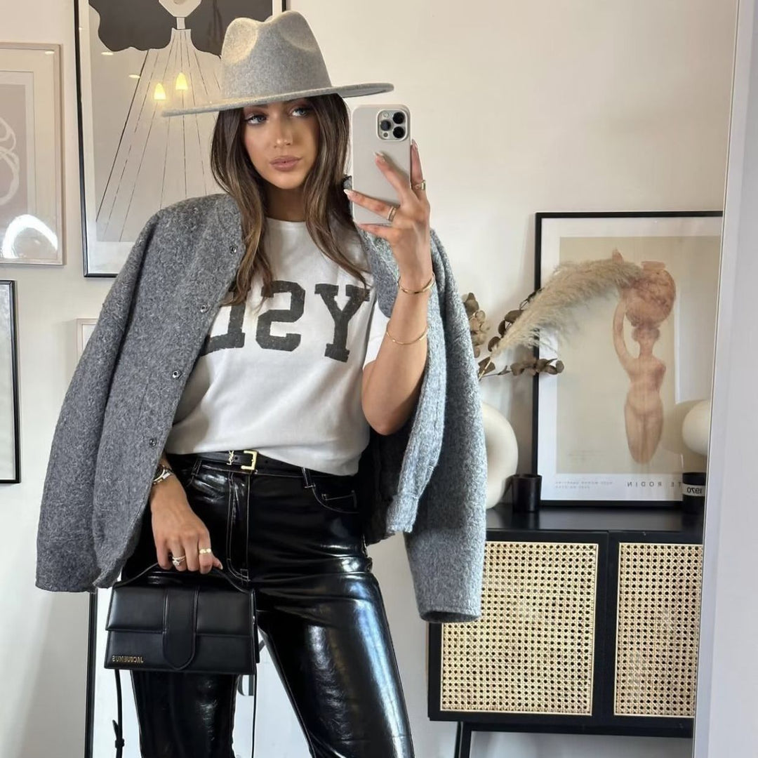 Damen nan boxy Wollmix-Blouson mit Stehkragen, verdeckter Frontleiste, Eingrifftaschen und elastischem Saum Drune