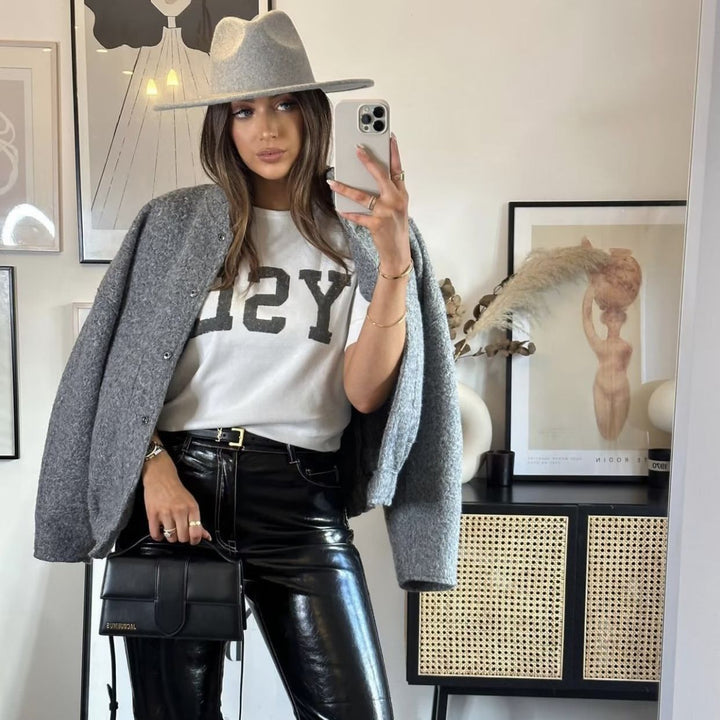 Damen nan boxy Wollmix-Blouson mit Stehkragen, verdeckter Frontleiste, Eingrifftaschen und elastischem Saum Drune
