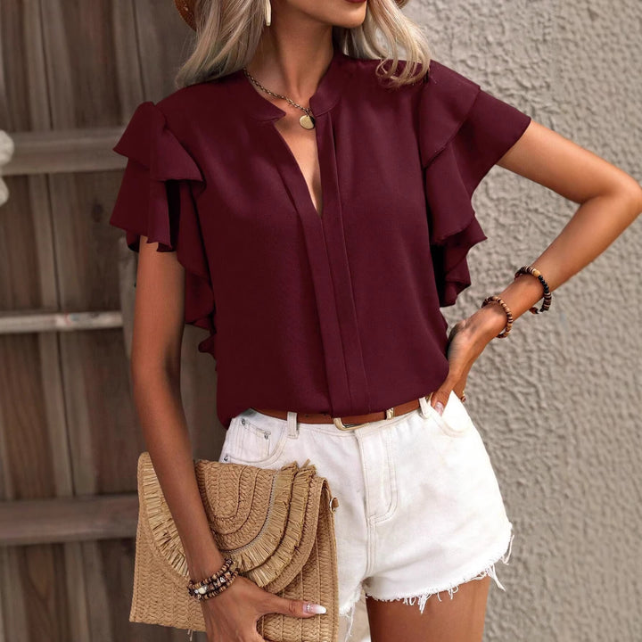 Damenbluse mit Rüschendetails und elegantem V-Ausschnitt Drune