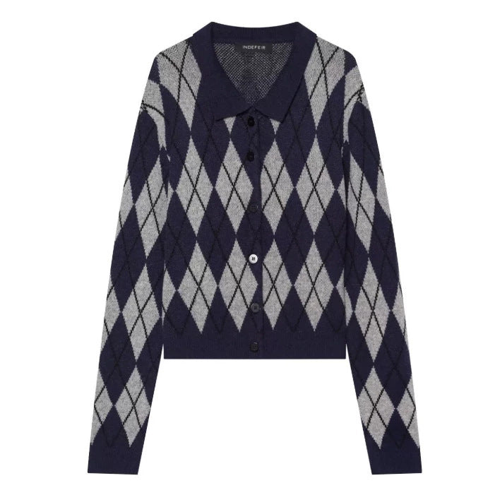 Damen Kurzarm Polo-Strickpullover mit V‑Ausschnitt, Strukturmuster und Streifendetail Drune
