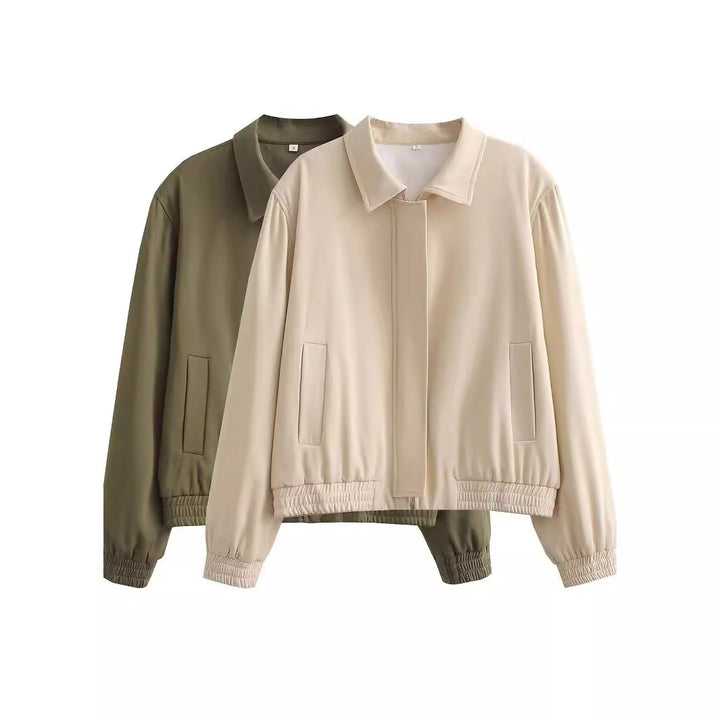 Damen Minimalistische Harrington-Bomberjacke mit verdeckter Frontblende und gerafftem Saum Drune