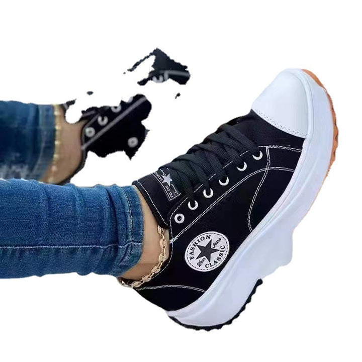 Damen  retro-inspirierte Canvas-Plateau-Sneaker mit verstärkter Zehenkappe und griffiger Profilsohle Drune