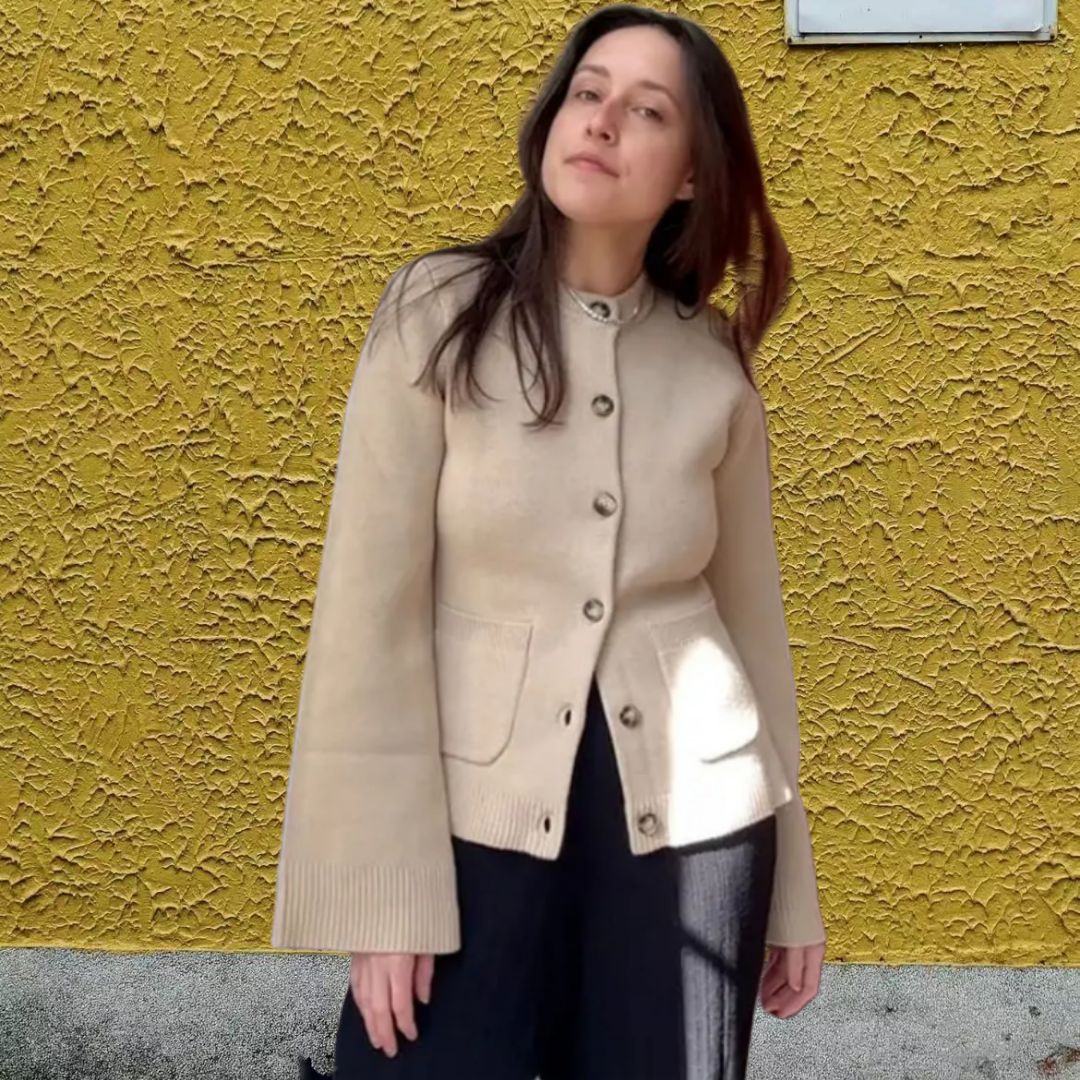 Damen Strickjacke mit eleganten Knöpfen und modernen Taschen Drune