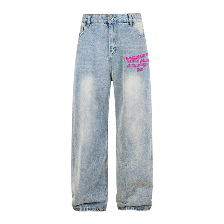 Damen Weite High‑Waist Jeans im Vintage-Look mit elastischem Saum und Statement-Stickerei Drune