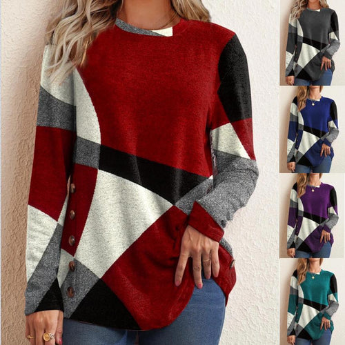 Damen Oversize Langarm Tunika mit geometrischem Farbschema