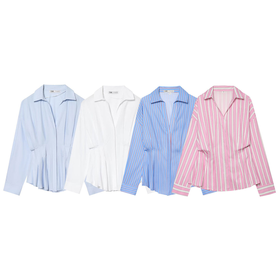 Damen 40+ taillierte gestreifte Hemdbluse mit Wickeloptik und Kentkragen Drune