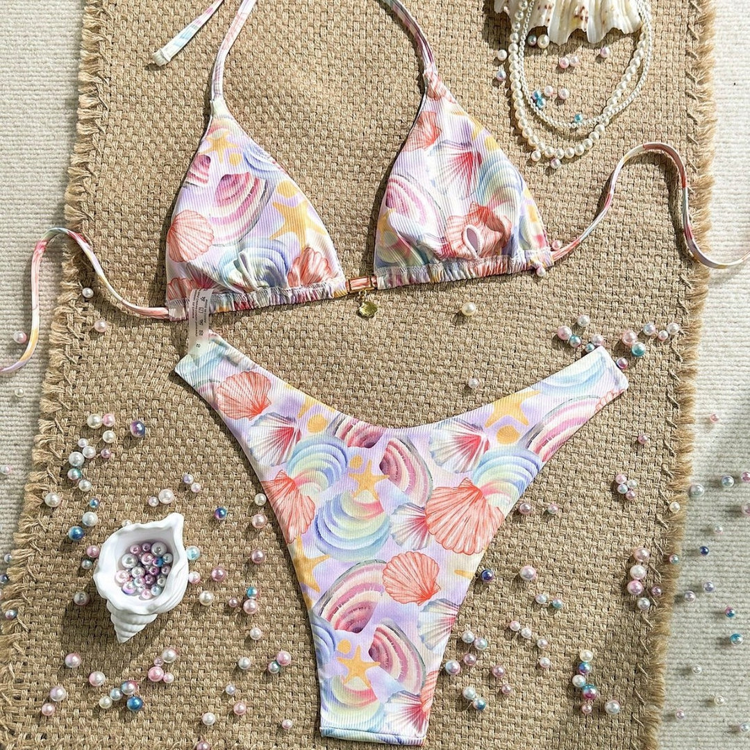 Damen Triangel-Bikini mit maritimen Muschel-Muster Drune