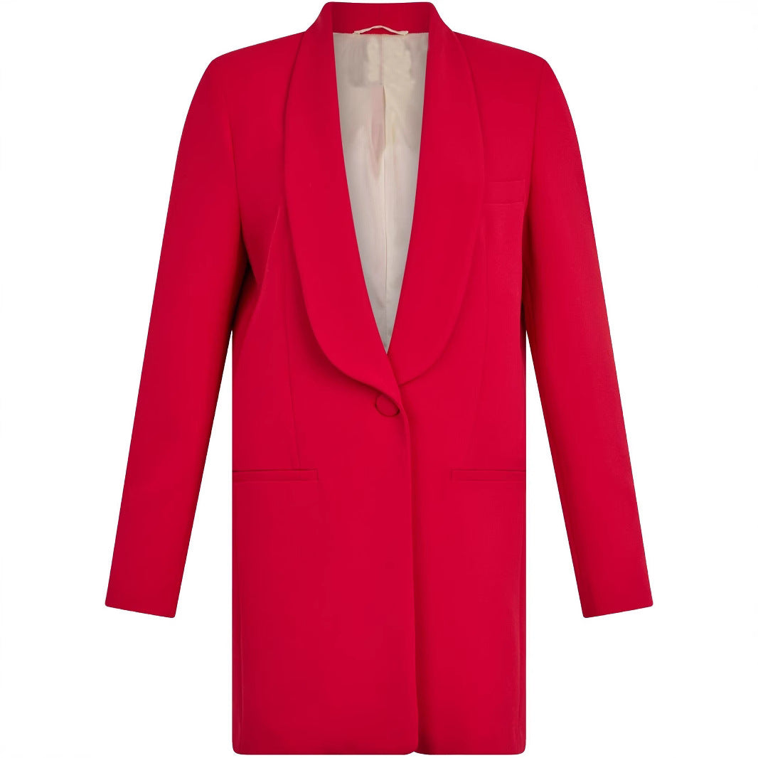 Damen Tailliertes Blazerkleid mit Schalkragen und Ein-Knopf-Verschluss Drune