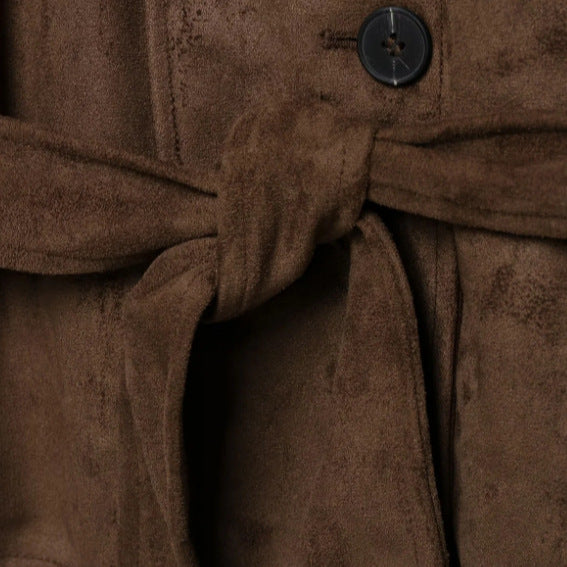 Damen Kurzjacke aus Veloursimitat mit Stehkragen und Taillengürtel Drune