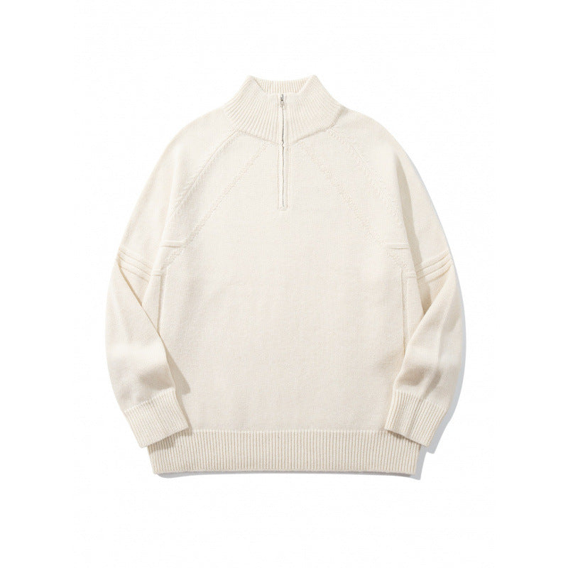 Unisex Strick-Halbzip-Pullover mit hohem Rippkragen und Raglanärmeln Drune