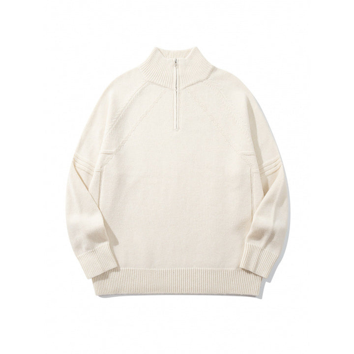 Unisex Strick-Halbzip-Pullover mit hohem Rippkragen und Raglanärmeln Drune