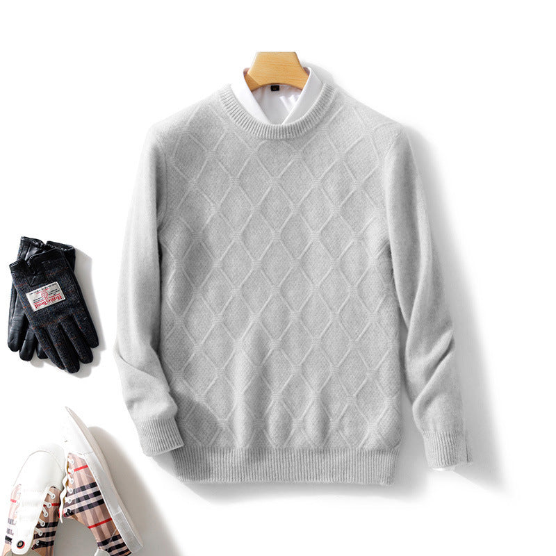 Herren Strukturierter Rauten‑Strickpullover mit Rundhalsausschnitt und kaschmirähnlicher Weichheit Drune