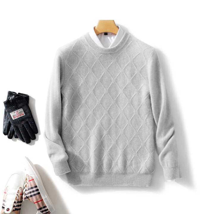 Herren Strukturierter Rauten‑Strickpullover mit Rundhalsausschnitt und kaschmirähnlicher Weichheit Drune