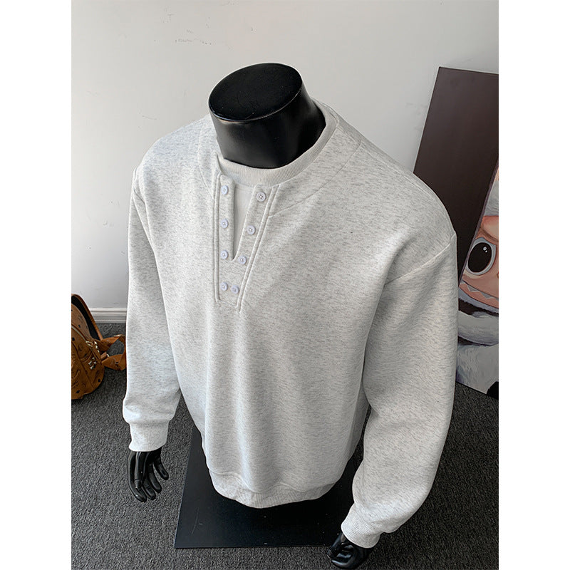 Herren Sweatshirt mit Henley-Knopfleiste, relaxed Fit und gerippten Bündchen Drune