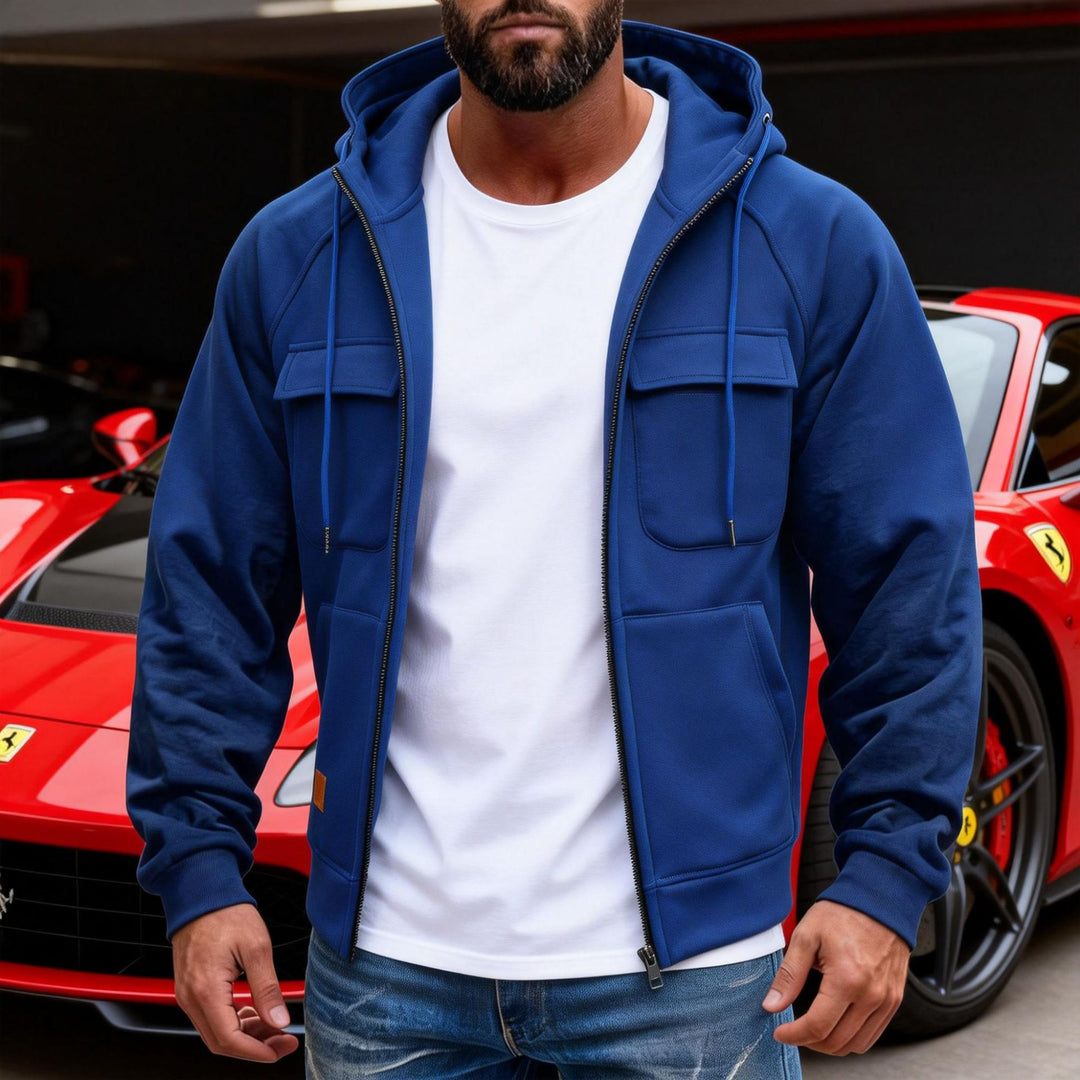 Herren Kapuzenjacke mit durchgehendem Reißverschluss, Brustklappen und moderner Slim‑Fit-Silhouette Drune