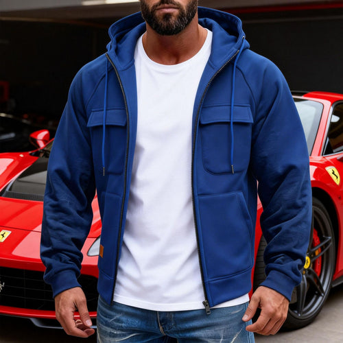 Herren Kapuzenjacke mit durchgehendem Reißverschluss, Brustklappen und moderner Slim‑Fit-Silhouette Drune
