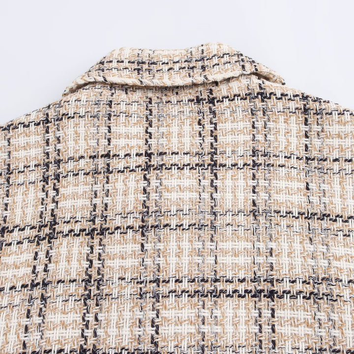 Damen Cropped Bouclé‑Übergangsjacke mit kastigem Boxy‑Schnitt, Hemdkragen und dekorativen Knöpfen Drune