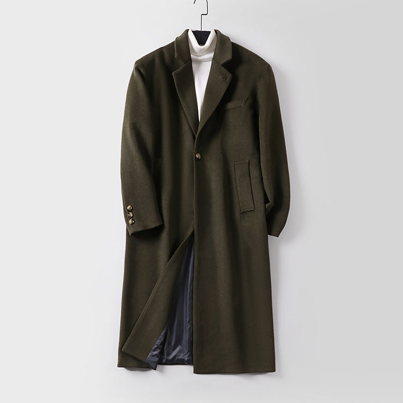 Herren Eleganter langer Einreiher-Wollmantel mit schmalem Revers und taillierter Silhouette Drune