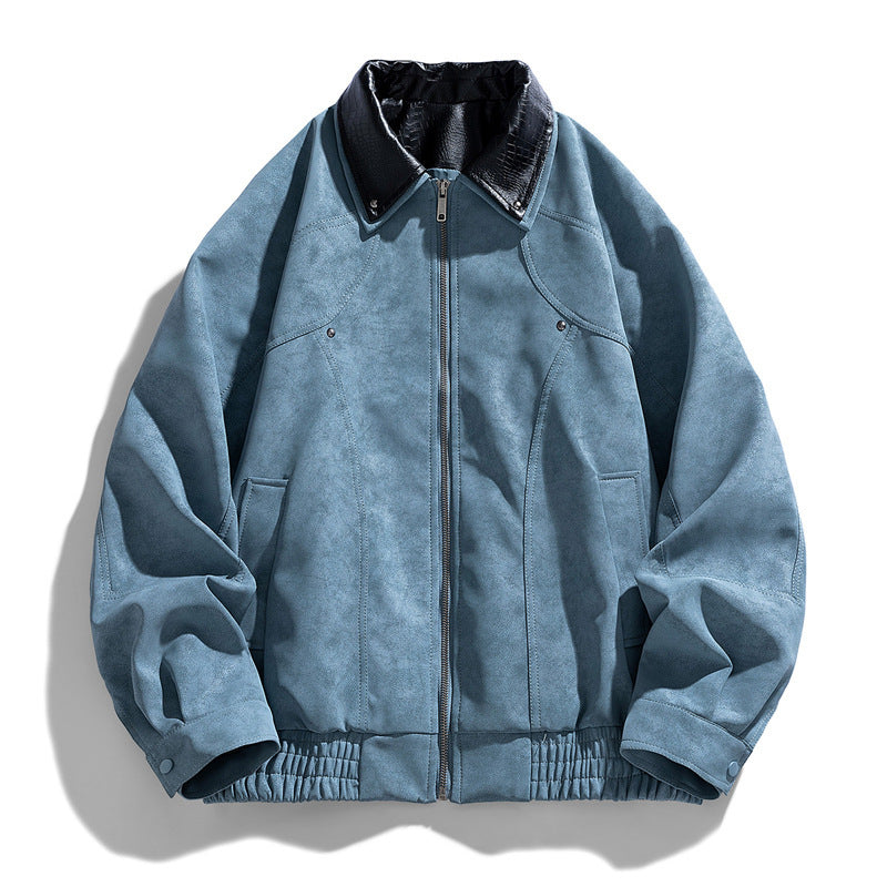 Herren Modische Kunstlederjacke mit Stehkragen Drune