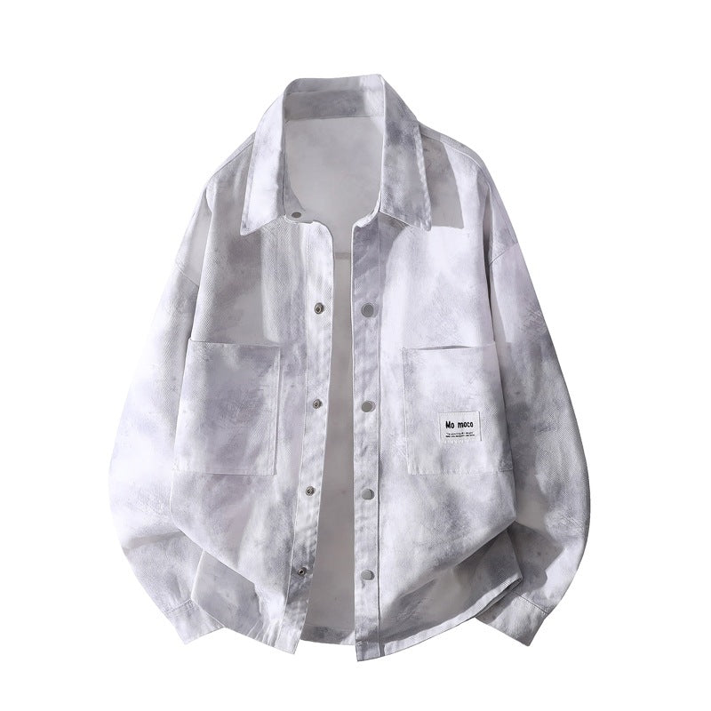 Unisex Oversize-Hemdjacke mit Batik-Effekt, Druckknopf‑Front und aufgesetzten Taschen Drune