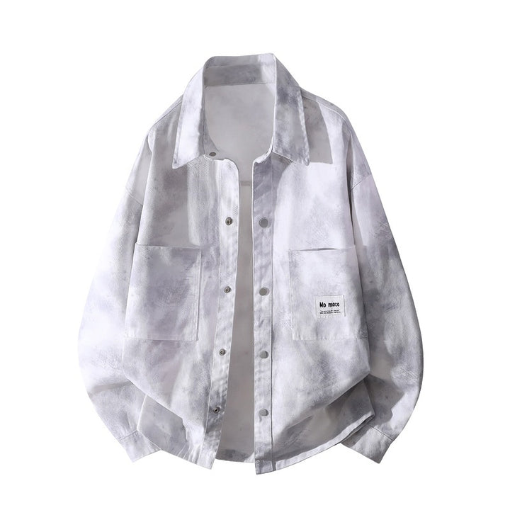 Unisex Oversize-Hemdjacke mit Batik-Effekt, Druckknopf‑Front und aufgesetzten Taschen Drune