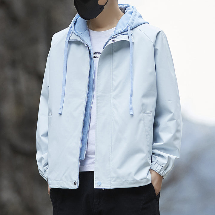 Herren Leichte Regenjacke mit verstellbarem Kapuzenkragen Drune