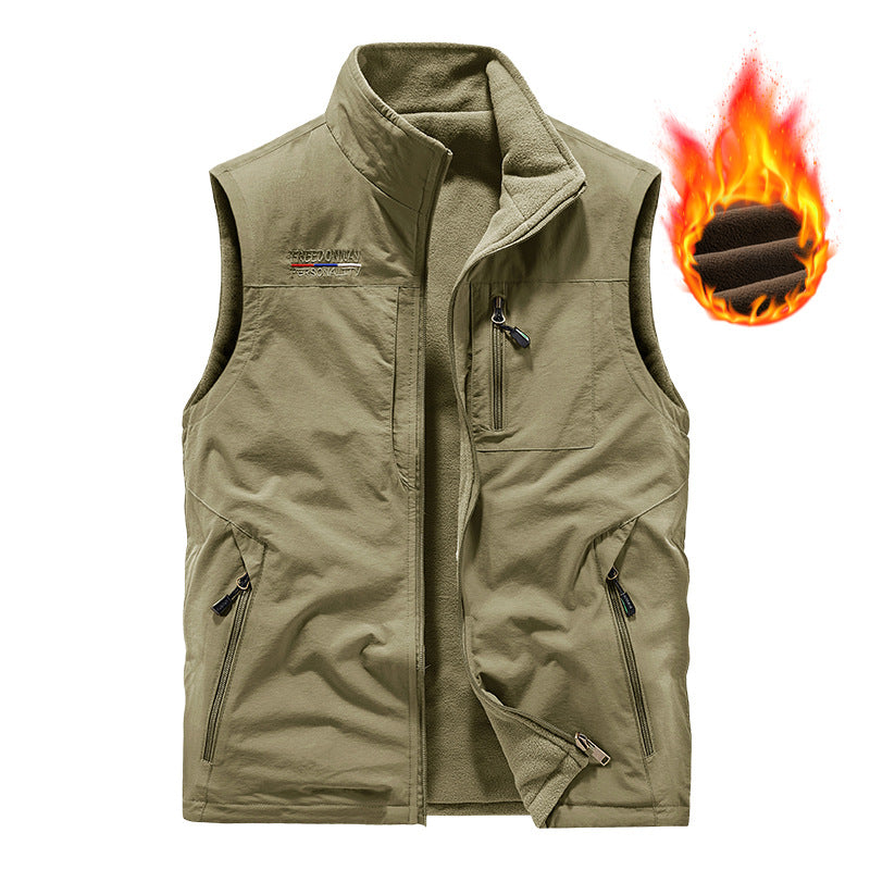 Herren nan wattierte Thermo-Outdoorweste mit weichem Fleece-Futter, hoher Stehkragen und mehreren Reißverschlusstaschen Drune