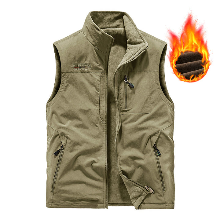 Herren nan wattierte Thermo-Outdoorweste mit weichem Fleece-Futter, hoher Stehkragen und mehreren Reißverschlusstaschen Drune