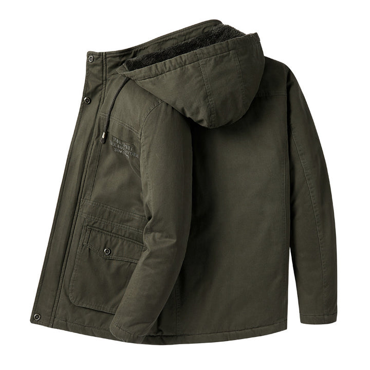 Herren Parka mit Teddyfutter, Kapuze und robuster Canvas-Außenschicht Drune