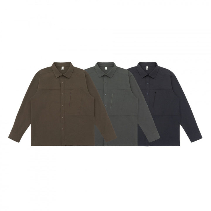 Unisex Boxy-Hemdjacke mit Reißverschluss-Brusttasche und verdeckter Druckknopfleiste Drune