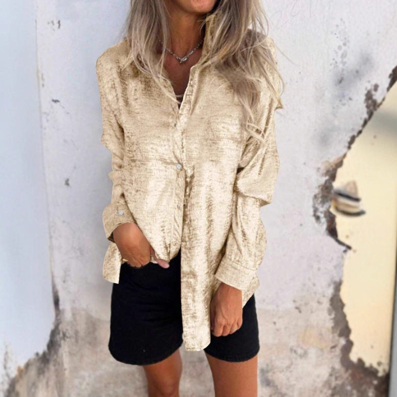 Damen glänzende Seidenbluse Drune