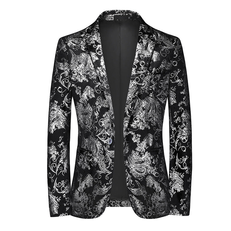 Herren nan ornamentaler Smokingblazer mit Schalkragen, Slim-Fit und edlem Paisley-Druck Drune