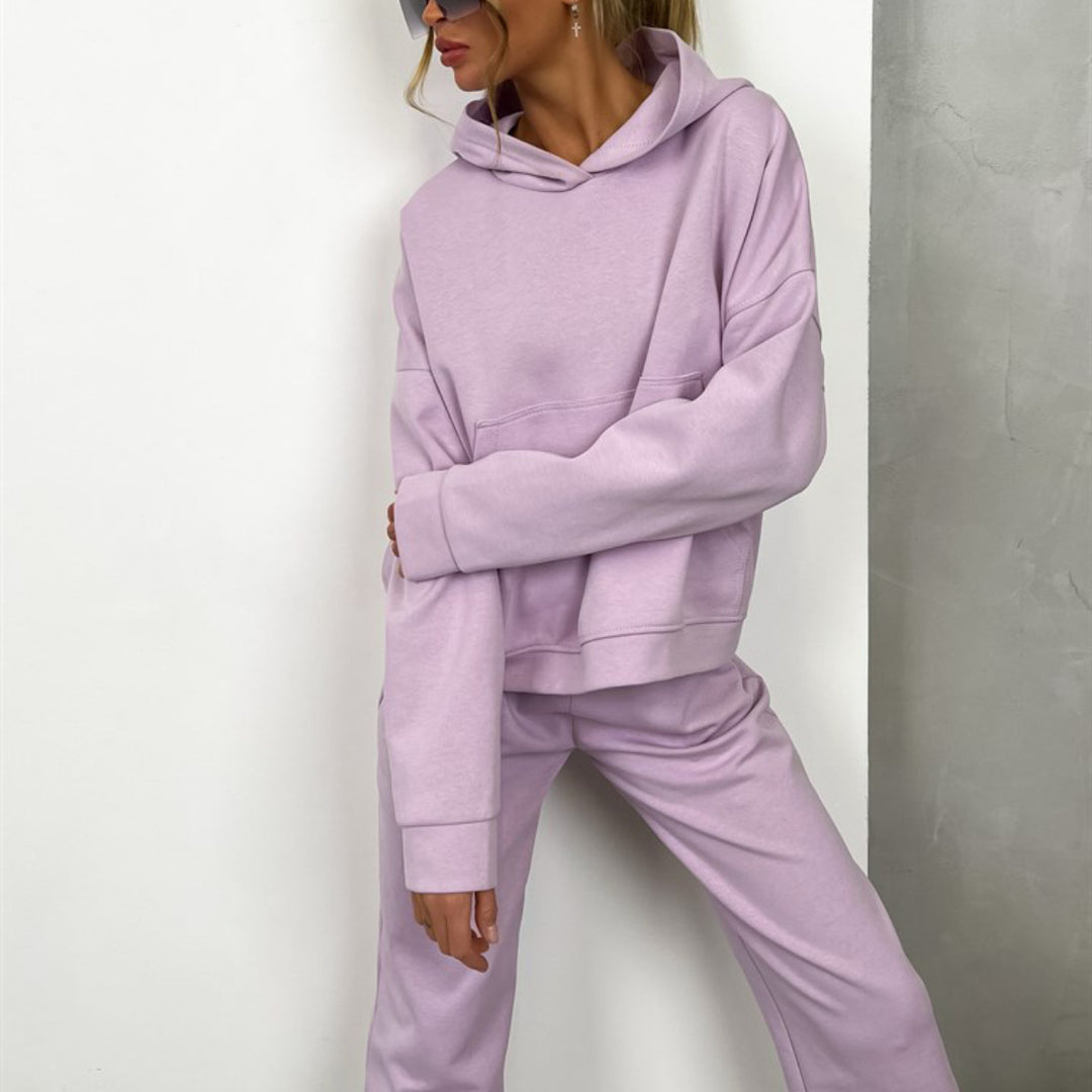 Damen Sportliches Freizeit-Set mit übergroßem Kapuzensweatshirt und lässiger Jogginghose Drune