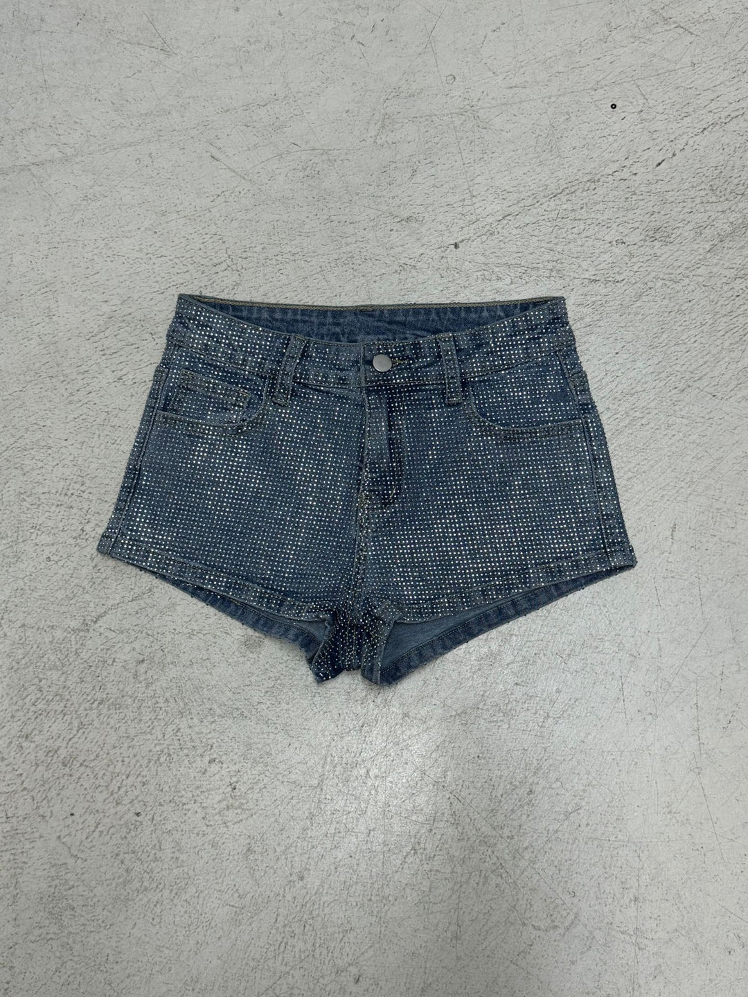 Damen Glitzernde Denim-Shorts mit dekorativen Strasssteinen Drune